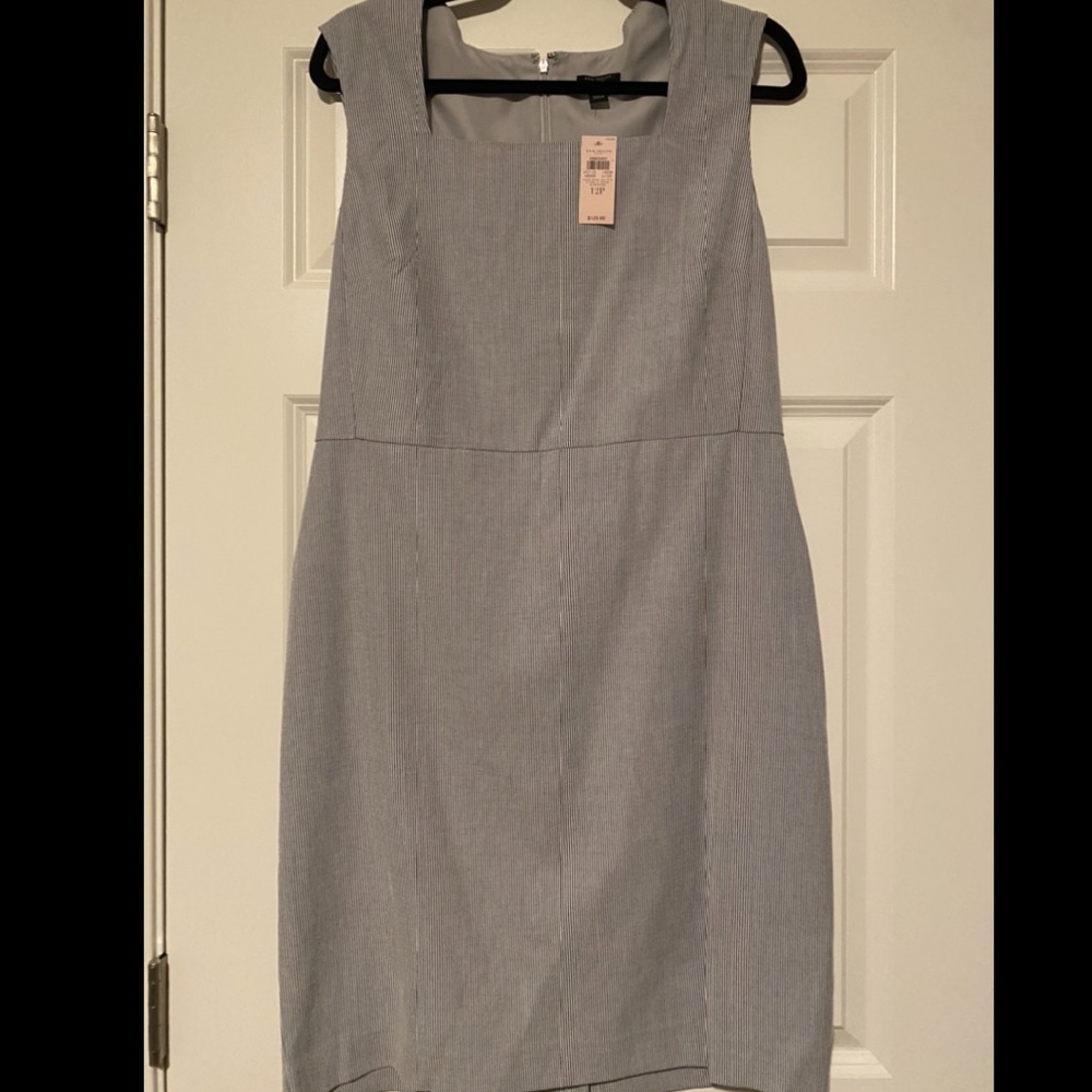 Striped Ann Taylor Factory square neck business casual dress; size 12P; NWT.